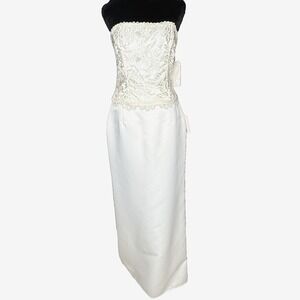 Jessica McClintock Dress Womens 8 Ivory Strapless Lace 2 Piece Bridal Made USA
